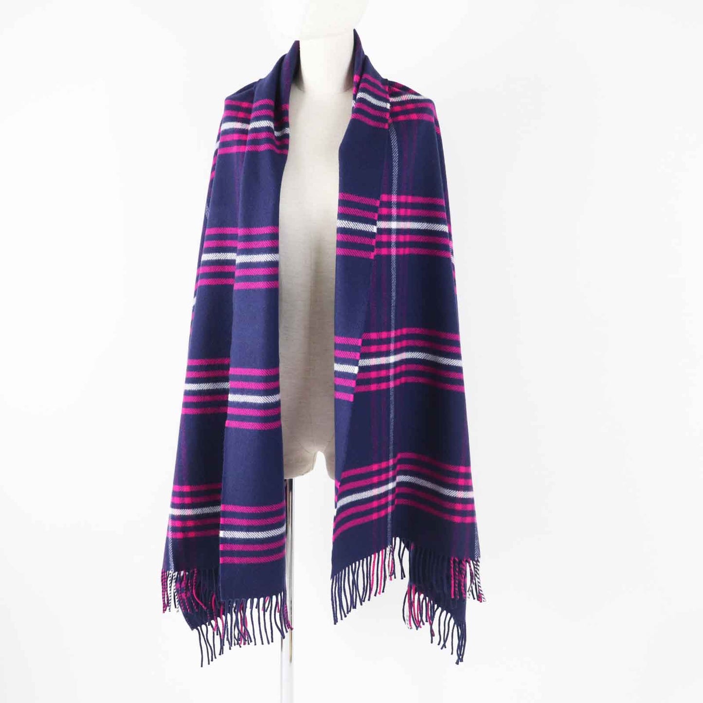 HERMES Scarf Main: 100% cashmere, Leather part: Cowhide Navy pink Women Used
