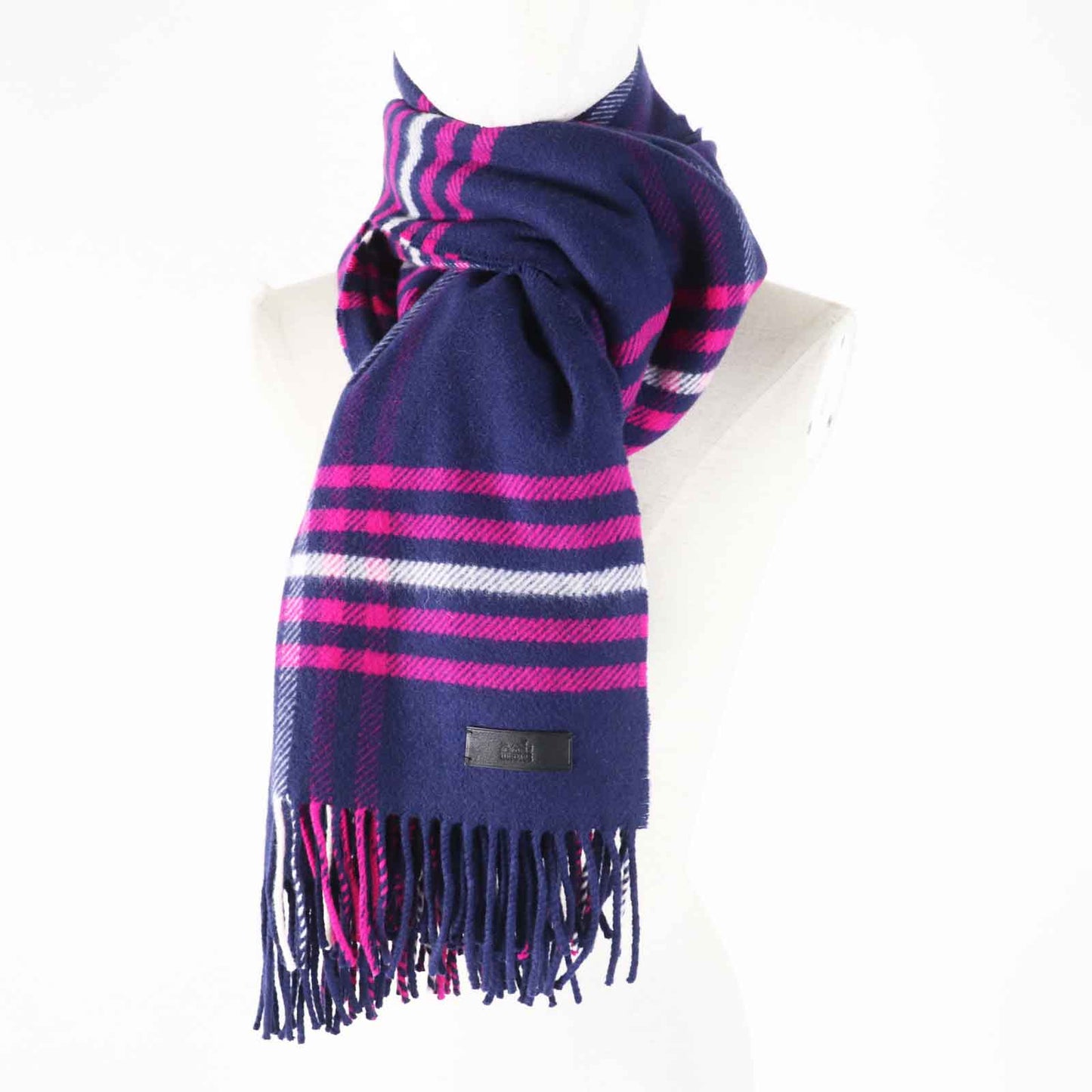 HERMES Scarf Main: 100% cashmere, Leather part: Cowhide Navy pink Women Used