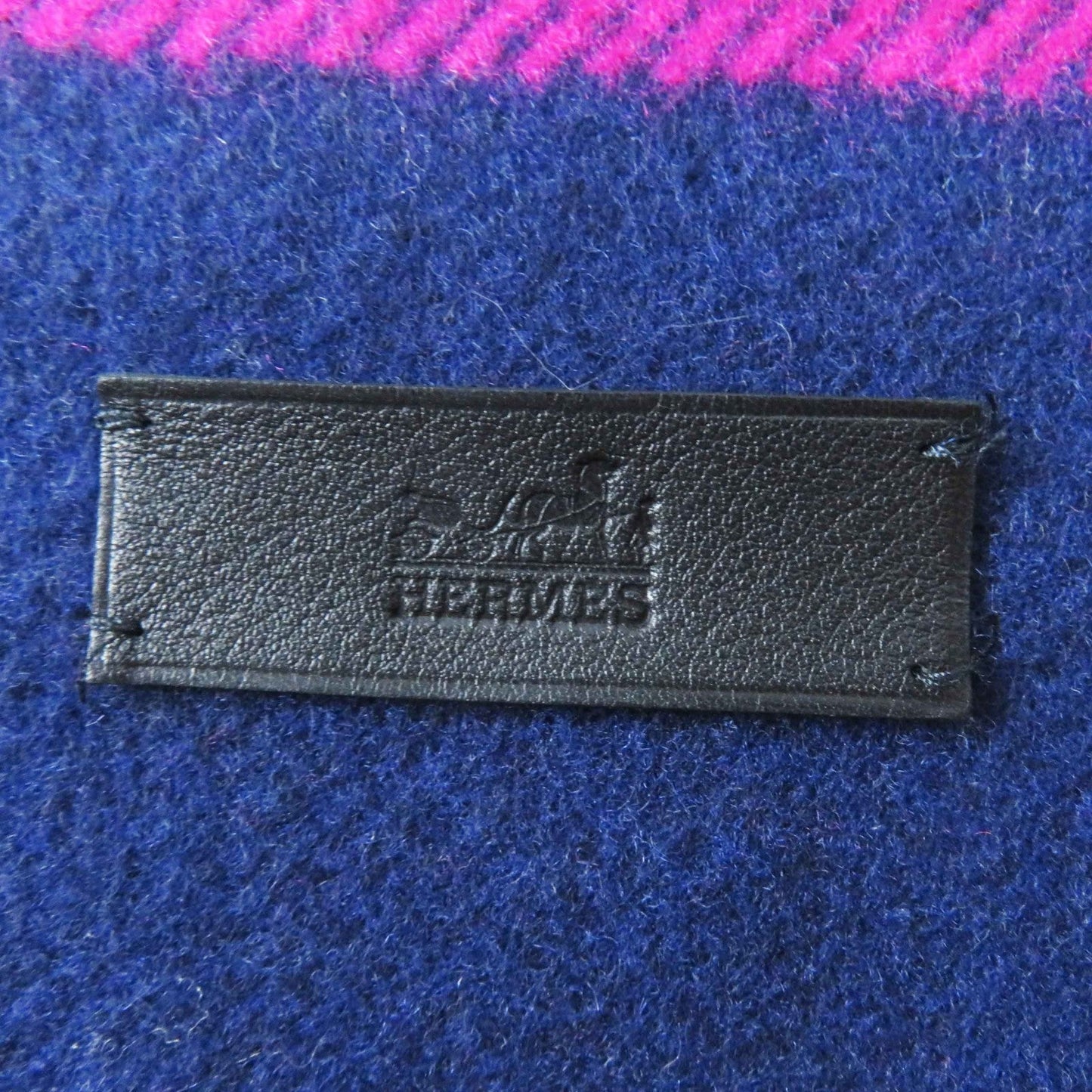 HERMES Scarf Main: 100% cashmere, Leather part: Cowhide Navy pink Women Used