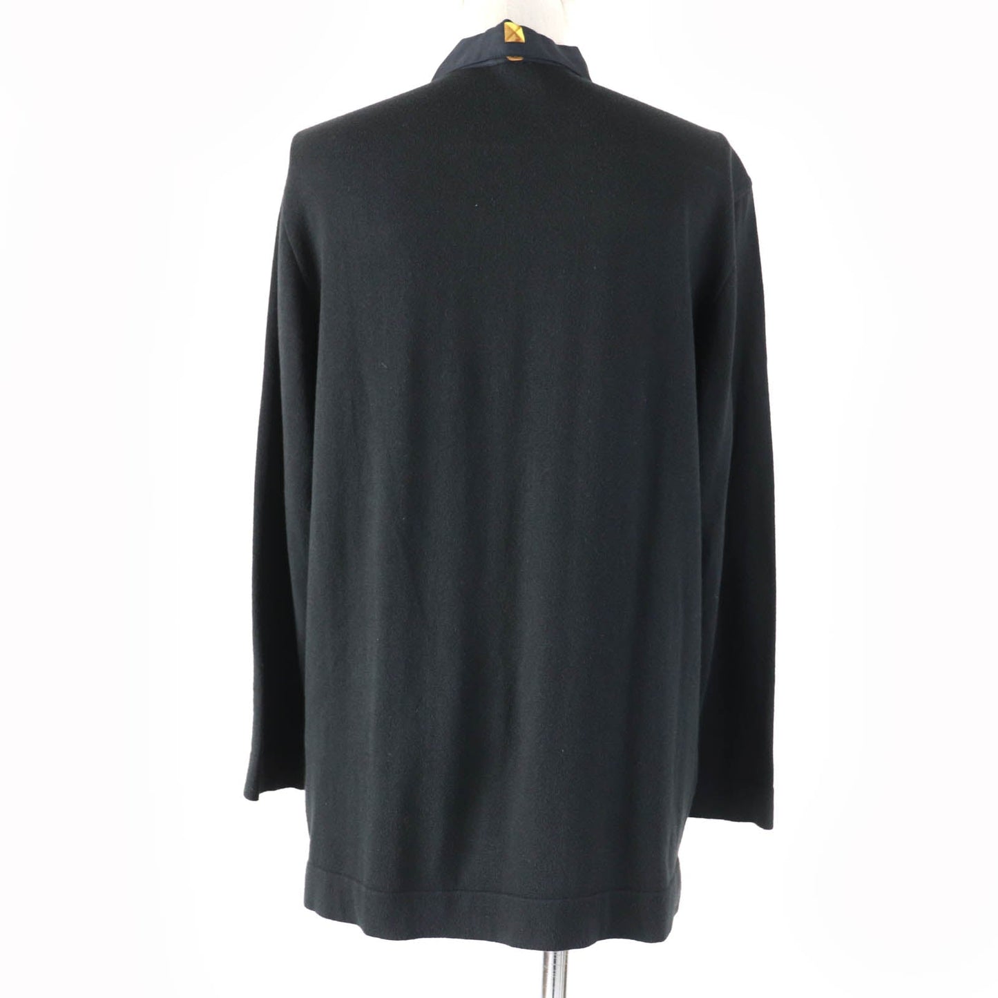 HERMES Long sleeve polo shirt Main: 100% silk, part: 85% cotton, part: 15% cashmere black LES CLES THE KEYS RARE Women M Used