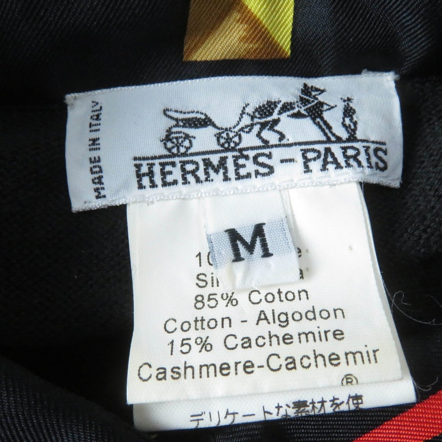 HERMES Long sleeve polo shirt Main: 100% silk, part: 85% cotton, part: 15% cashmere black LES CLES THE KEYS RARE Women M Used