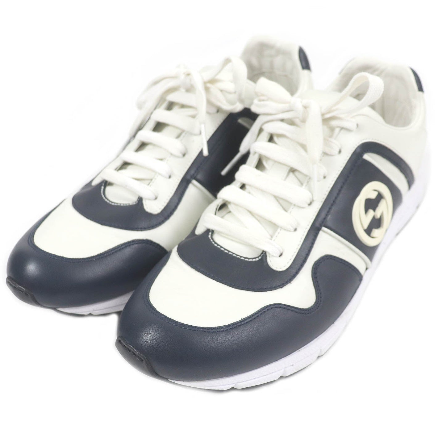 GUCCI Low cut sneakers 426184 Main: Leather Navy white mens 8 1/2 Used