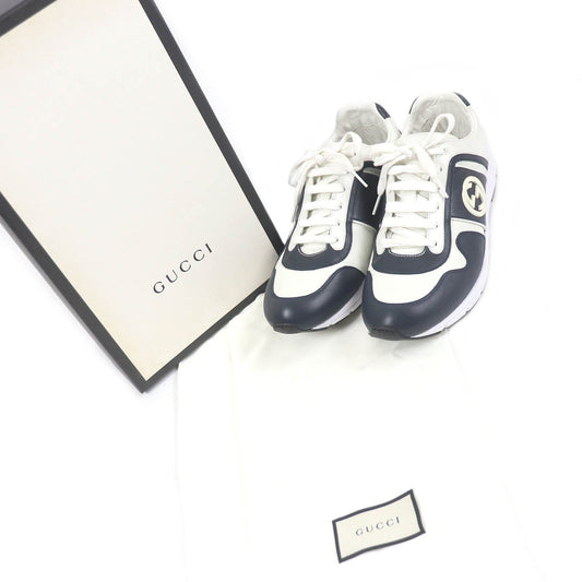 GUCCI Low cut sneakers 426184 Main: Leather Navy white mens 8 1/2 Used