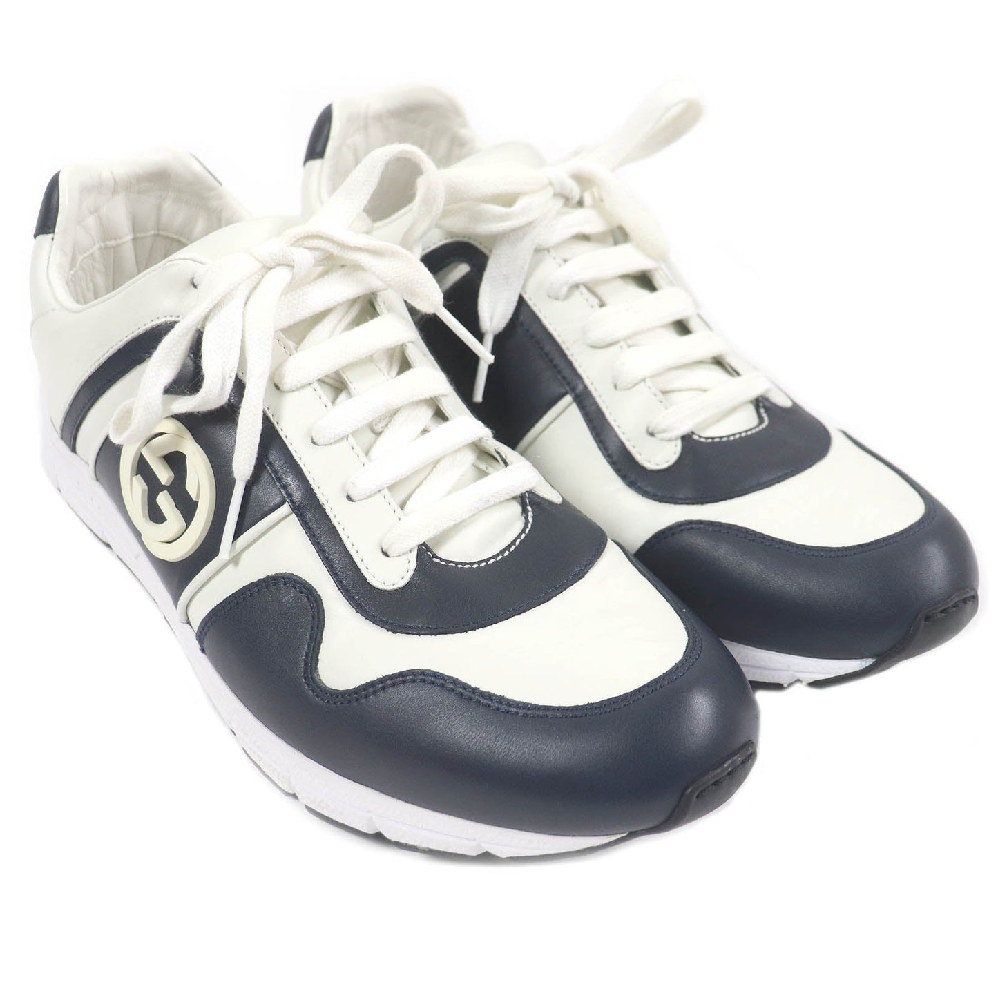 GUCCI Low cut sneakers 426184 Main: Leather Navy white mens 8 1/2 Used