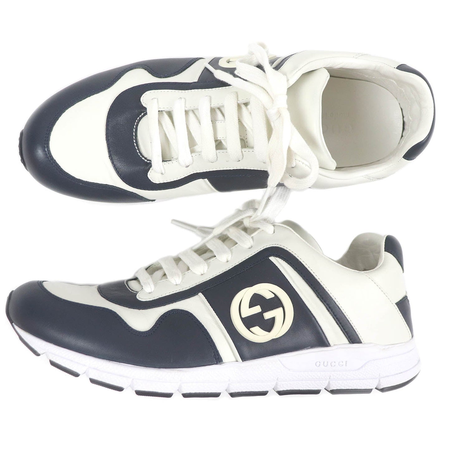 GUCCI Low cut sneakers 426184 Main: Leather Navy white mens 8 1/2 Used