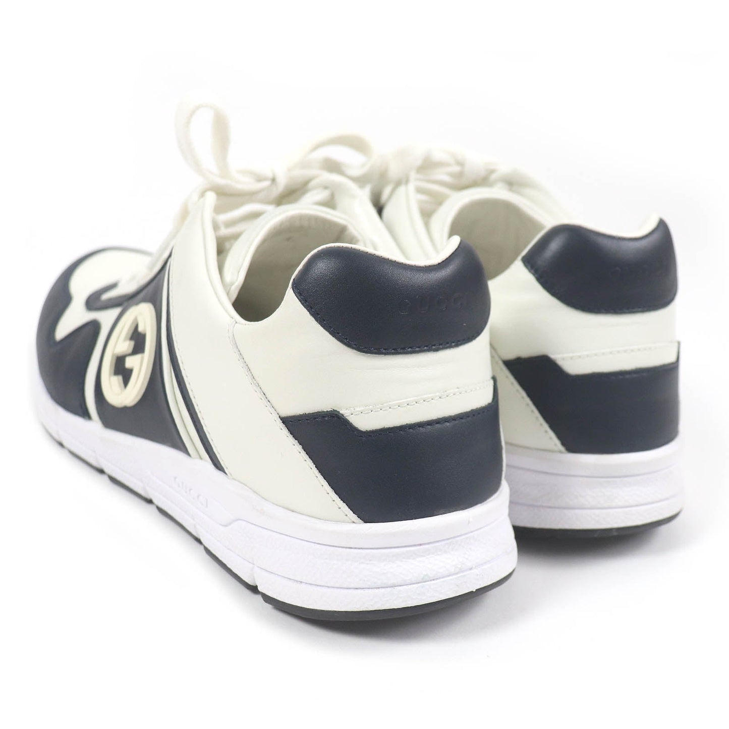 GUCCI Low cut sneakers 426184 Main: Leather Navy white mens 8 1/2 Used