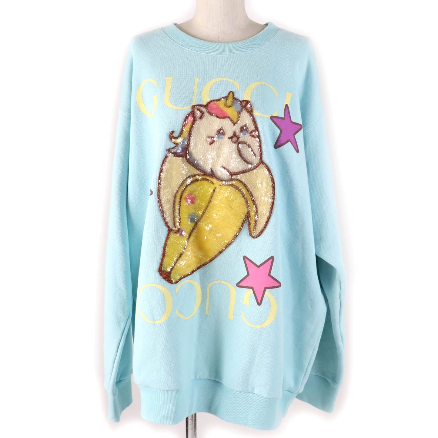 GUCCI sweat 617964 Main: 100% cotton, some: 75% silk, some: 25% polyester, some: sequins, some: polyester Light blue Women XL Used