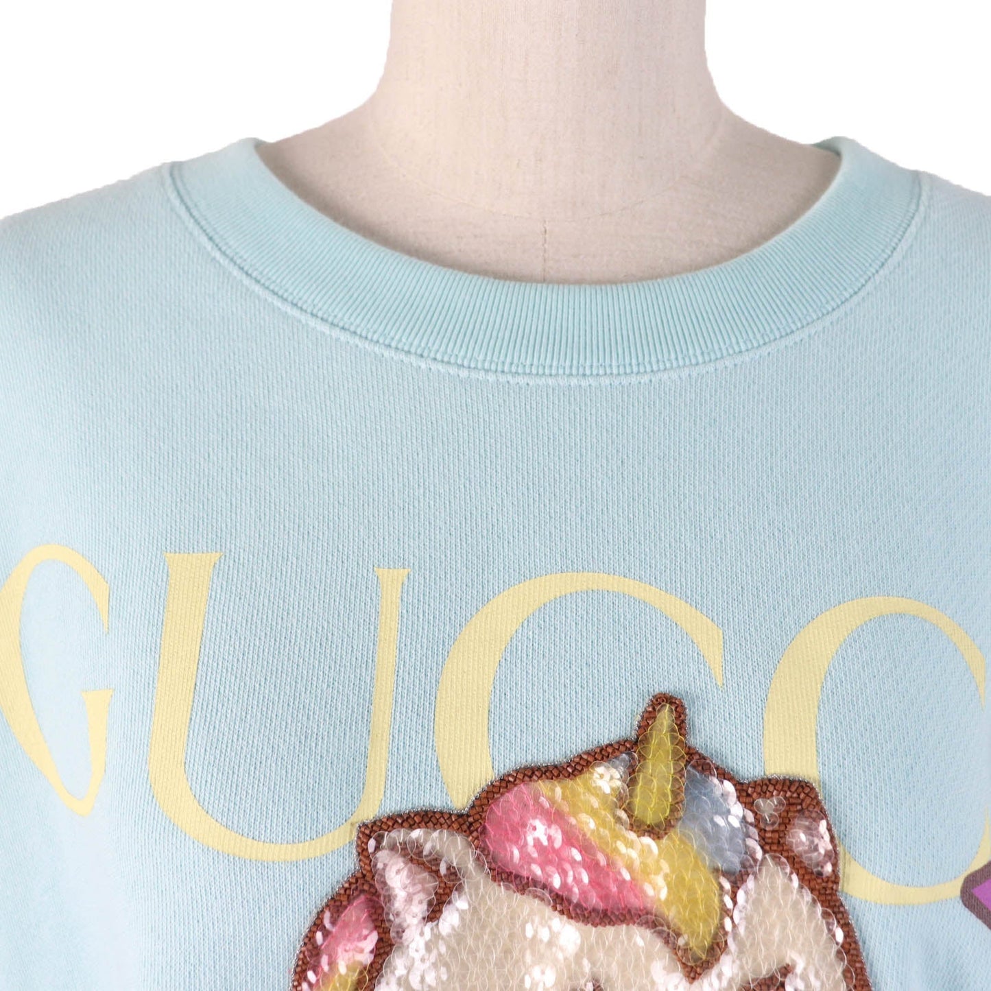 GUCCI sweat 617964 Main: 100% cotton, some: 75% silk, some: 25% polyester, some: sequins, some: polyester Light blue Women XL Used