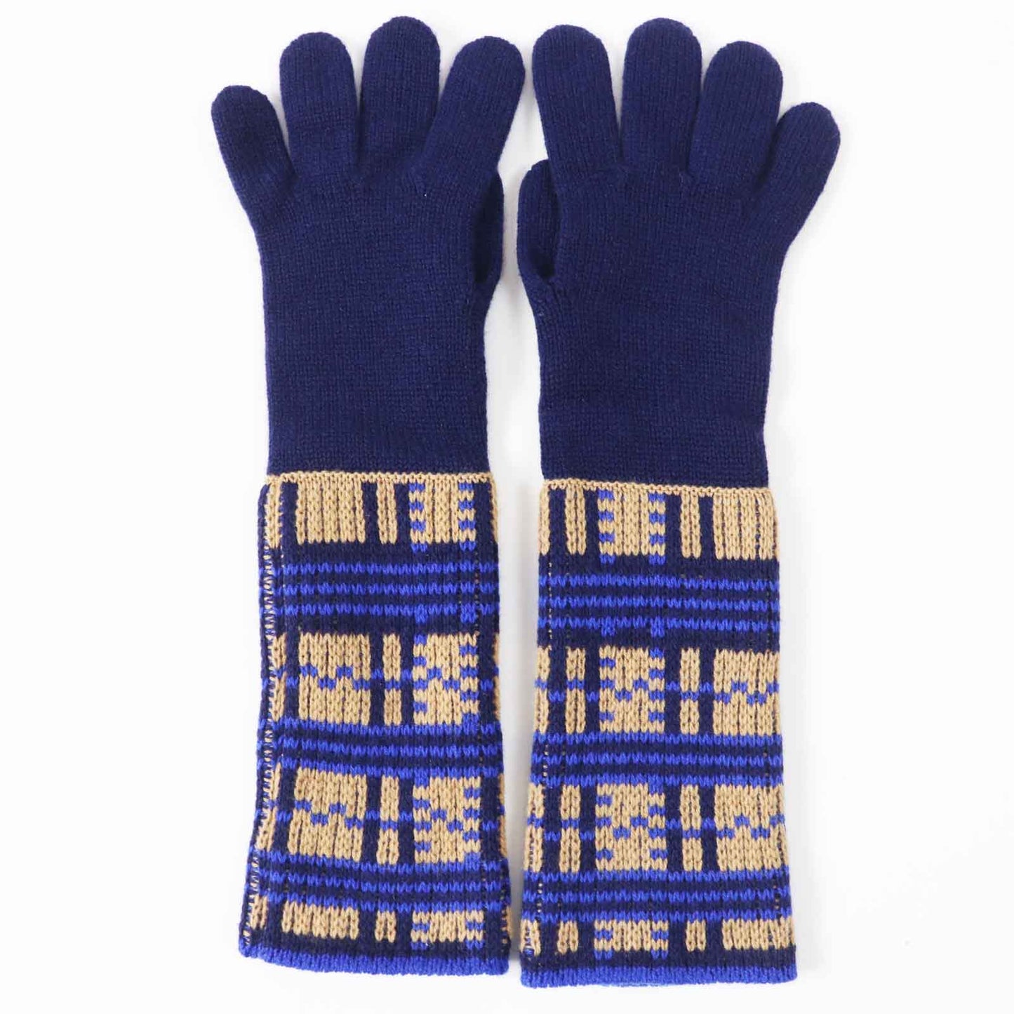 HERMES gloves Main: 100% cashmere Navy Brown Blue GANTS FEMME SLALOM MAILLE Women S Used