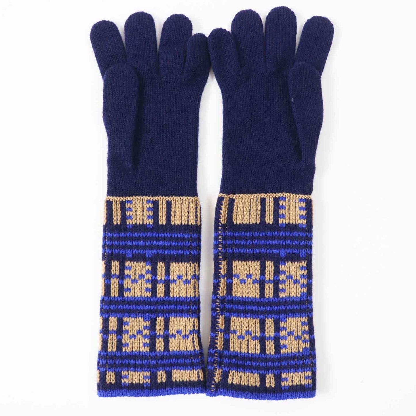 HERMES gloves Main: 100% cashmere Navy Brown Blue GANTS FEMME SLALOM MAILLE Women S Used