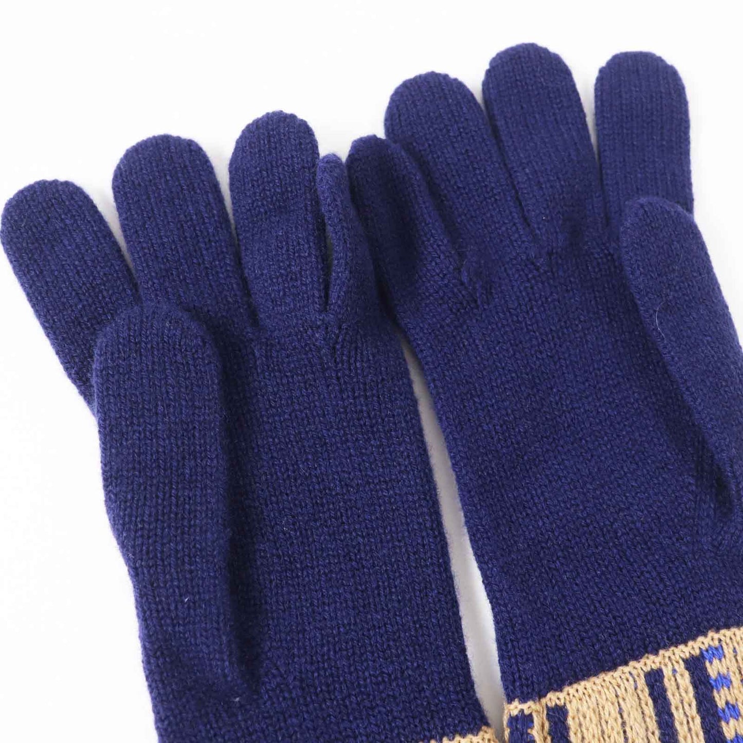 HERMES gloves Main: 100% cashmere Navy Brown Blue GANTS FEMME SLALOM MAILLE Women S Used