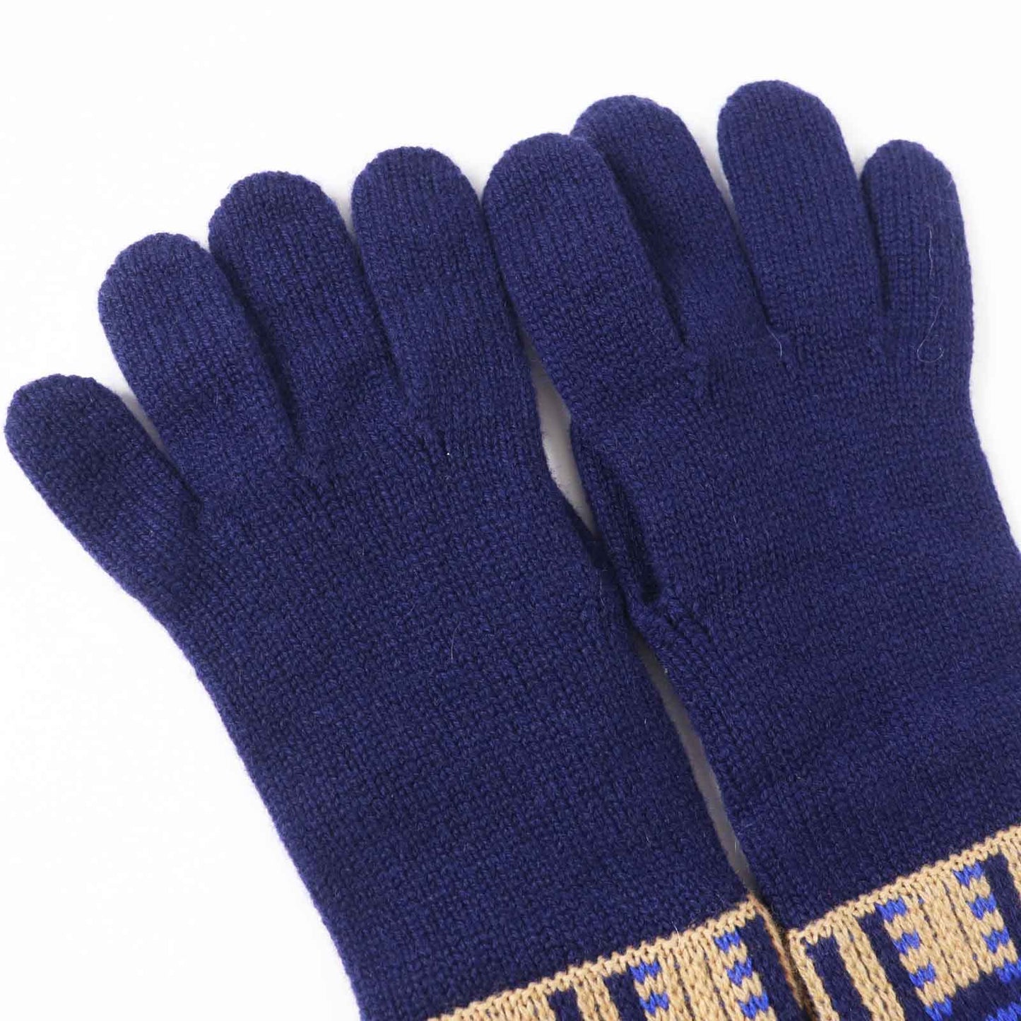 HERMES gloves Main: 100% cashmere Navy Brown Blue GANTS FEMME SLALOM MAILLE Women S Used