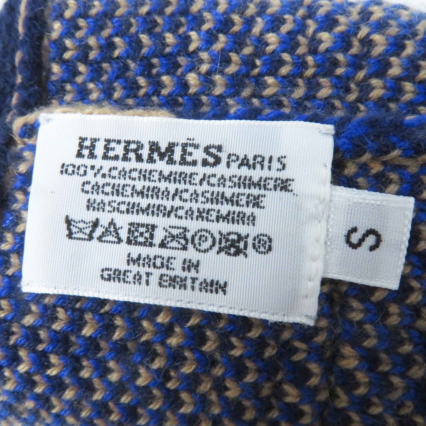 HERMES gloves Main: 100% cashmere Navy Brown Blue GANTS FEMME SLALOM MAILLE Women S Used