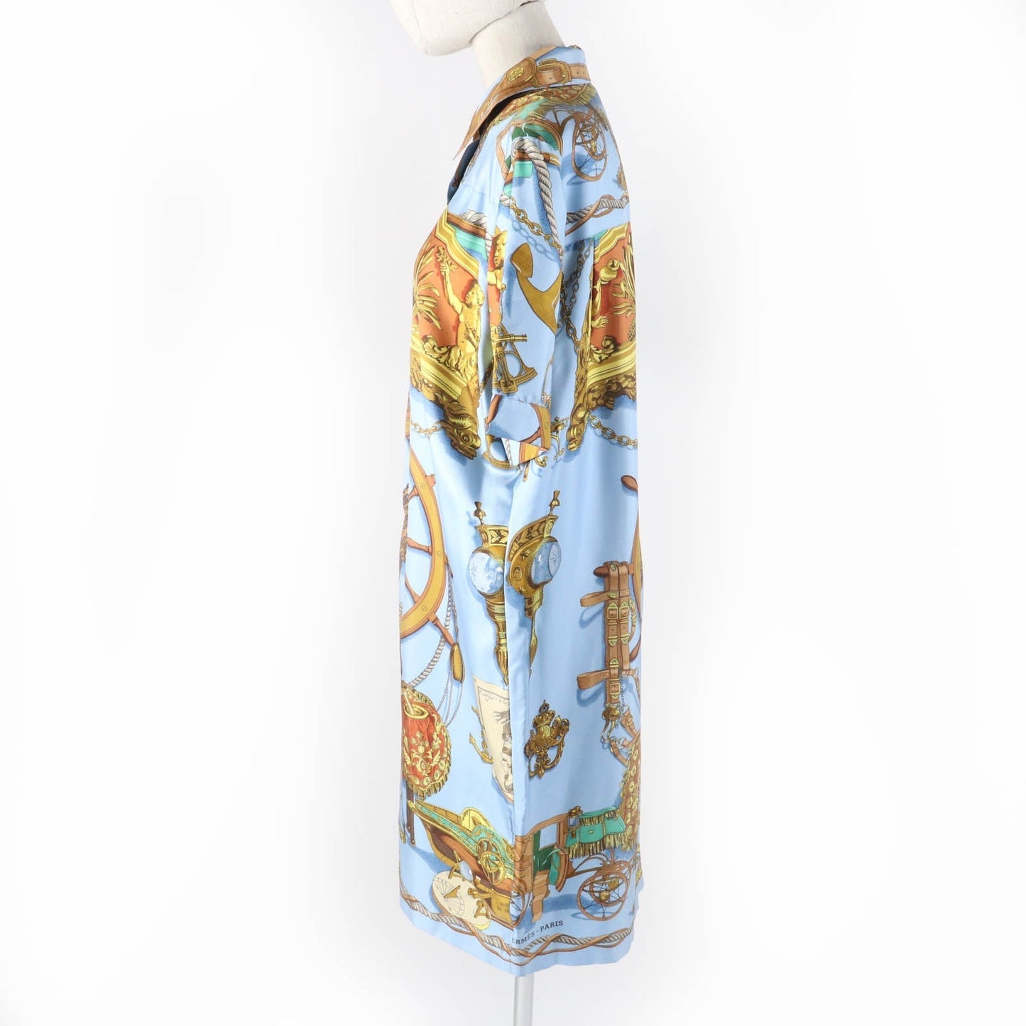 HERMES one piece Main: 100% silk Multi BATEAU A VAPEUR DE JOUFFROY DABBANS 1784 Steamboat Women 40 Used