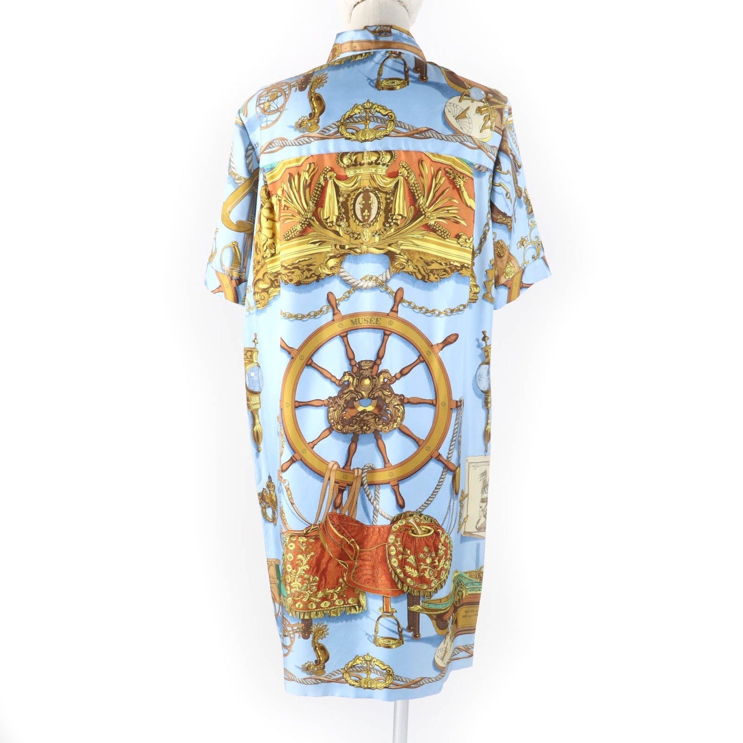 HERMES one piece Main: 100% silk Multi BATEAU A VAPEUR DE JOUFFROY DABBANS 1784 Steamboat Women 40 Used