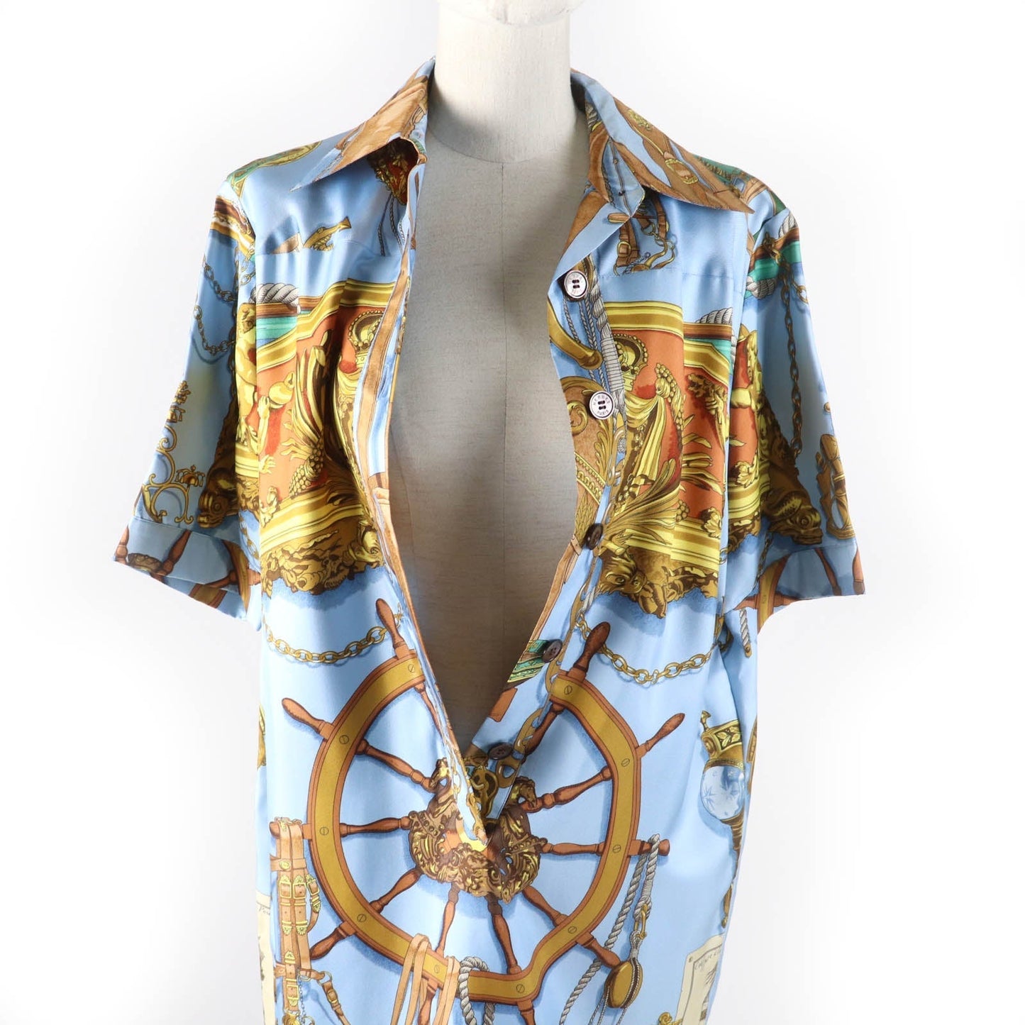 HERMES one piece Main: 100% silk Multi BATEAU A VAPEUR DE JOUFFROY DABBANS 1784 Steamboat Women 40 Used