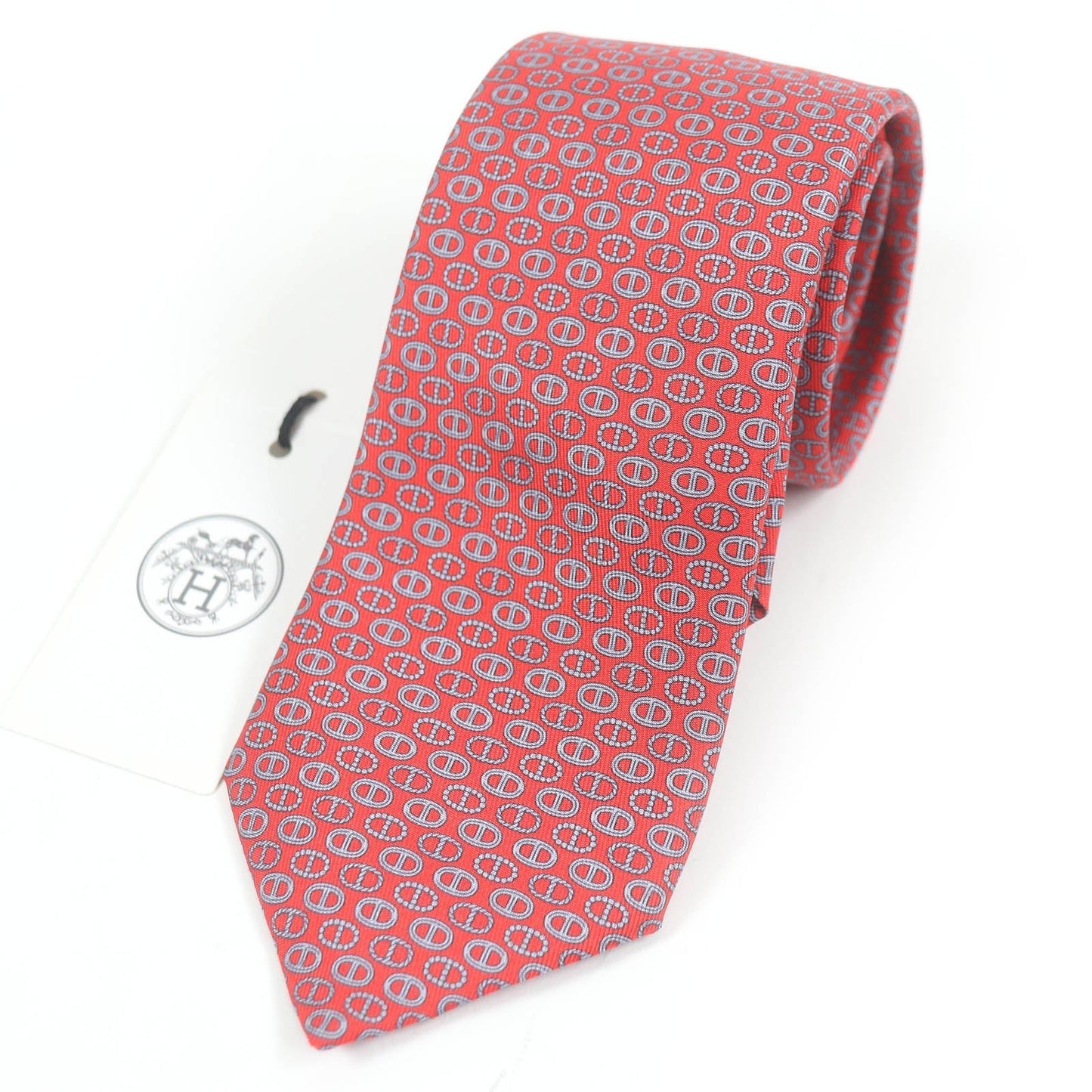 HERMES tie Main: 100% silk Rouge Gris mens Used
