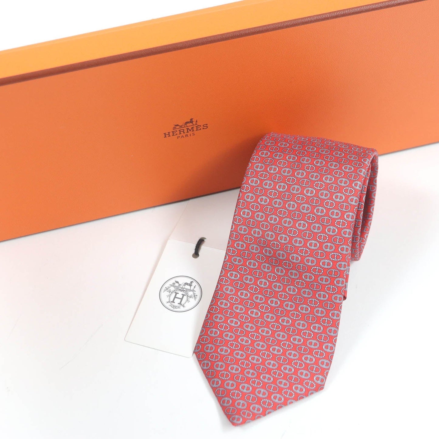 HERMES tie Main: 100% silk Rouge Gris mens Used