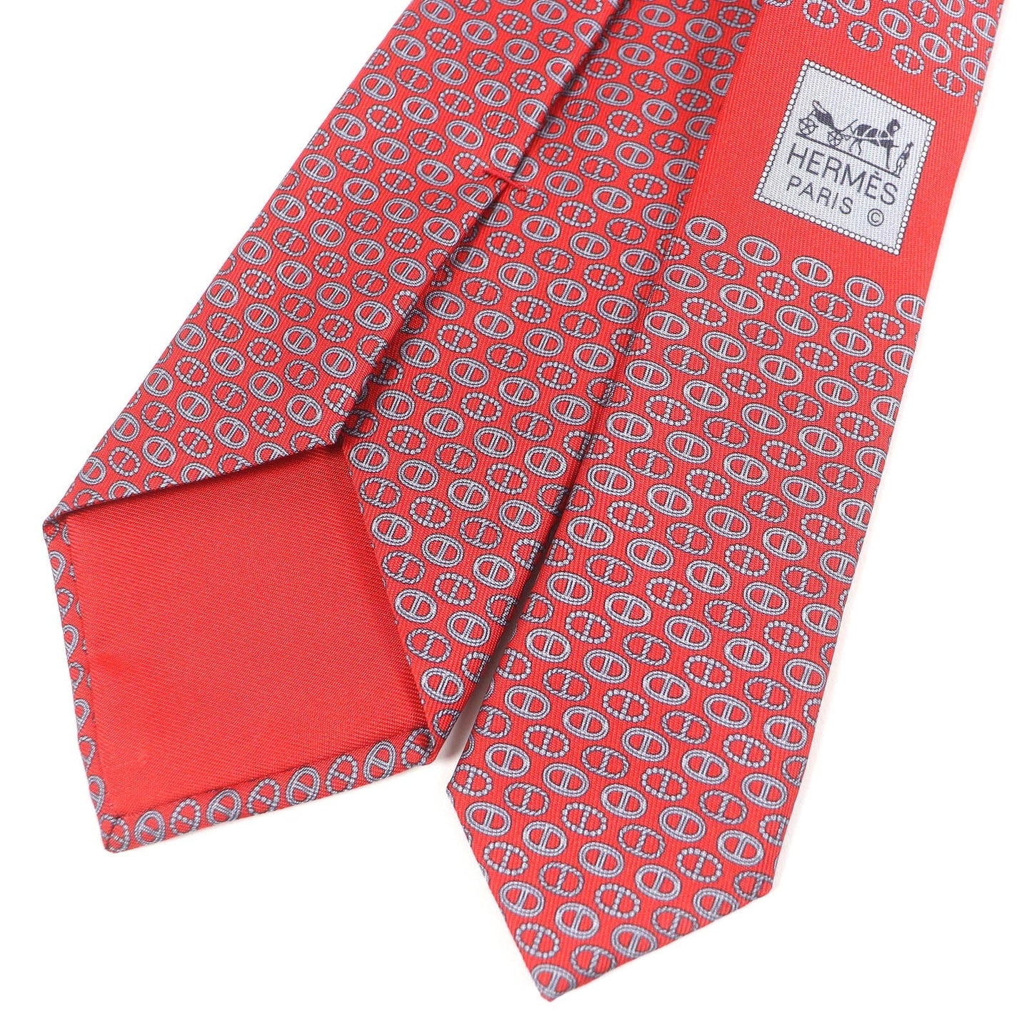 HERMES tie Main: 100% silk Rouge Gris mens Used