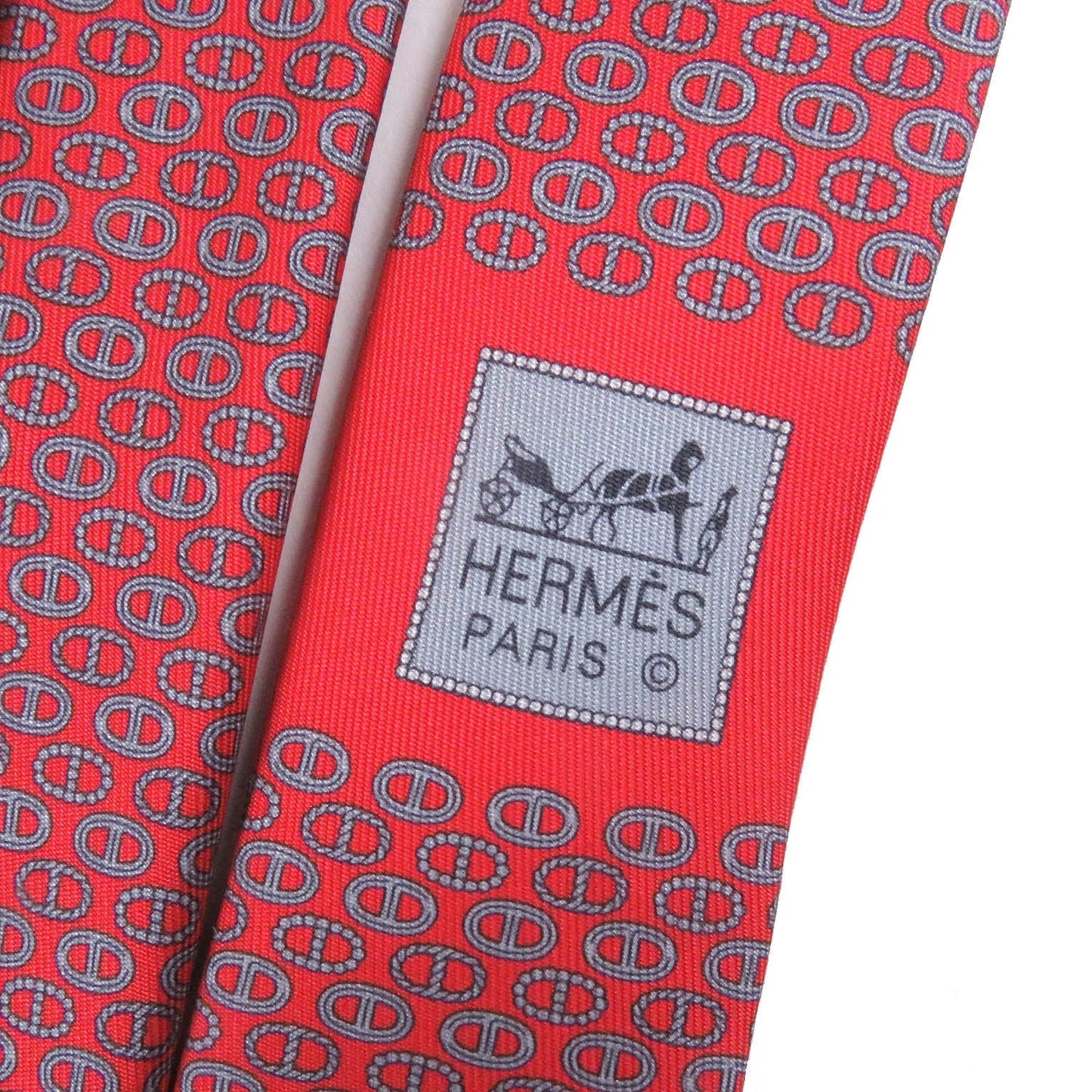 HERMES tie Main: 100% silk Rouge Gris mens Used