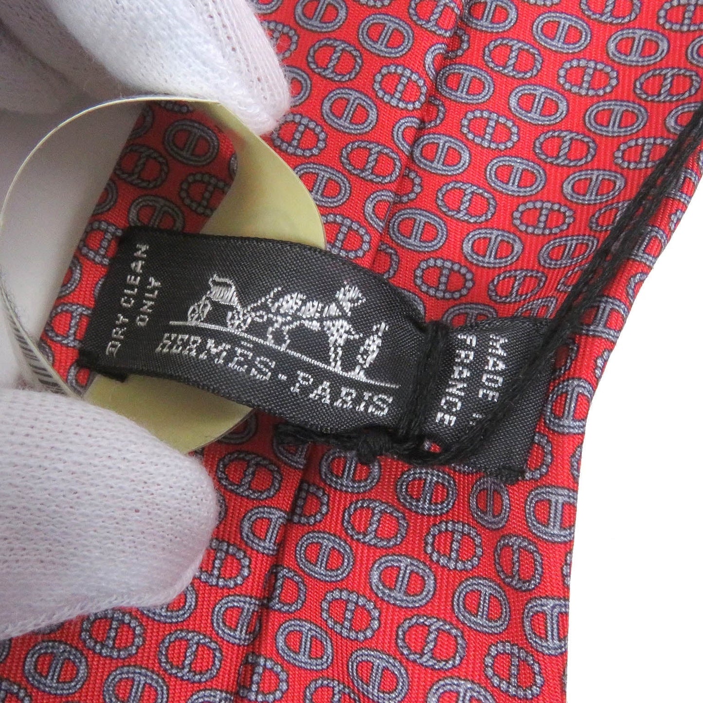 HERMES tie Main: 100% silk Rouge Gris mens Used