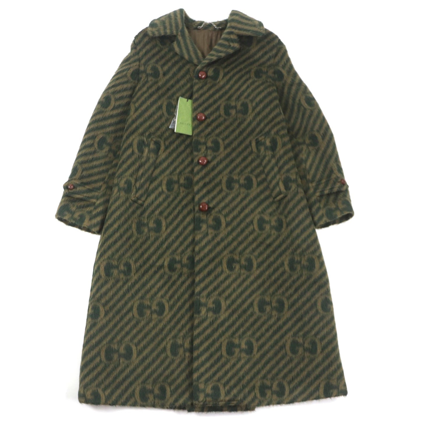 GUCCI Stainless collar coat 639261 Outer: 55% llama, Outer: 45% wool, Lining: 100% rayon, Part: 82% polyester, Part: 18% polyester green mens 44 Used