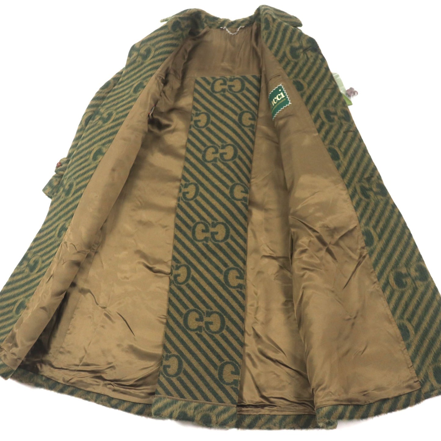 GUCCI Stainless collar coat 639261 Outer: 55% llama, Outer: 45% wool, Lining: 100% rayon, Part: 82% polyester, Part: 18% polyester green mens 44 Used