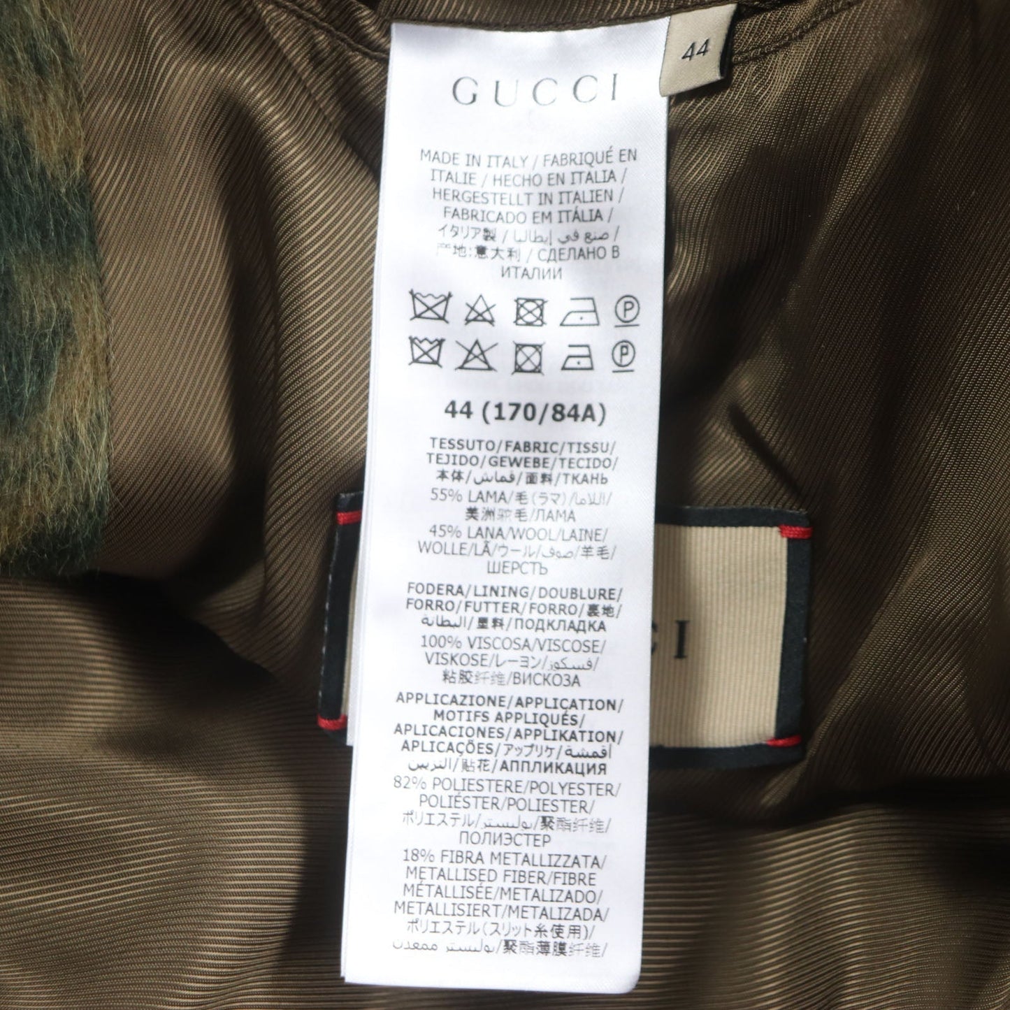 GUCCI Stainless collar coat 639261 Outer: 55% llama, Outer: 45% wool, Lining: 100% rayon, Part: 82% polyester, Part: 18% polyester green mens 44 Used