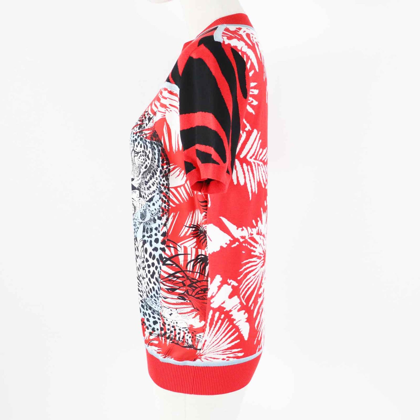 HERMES Short sleeve knit 3E2868D3 Main: 100% silk, Main: 86% rayon, Main: 10% silk, Main: 3% nylon, Main: 1% polyurethane Red x multi JUNGLE LOVE Women 36 Used