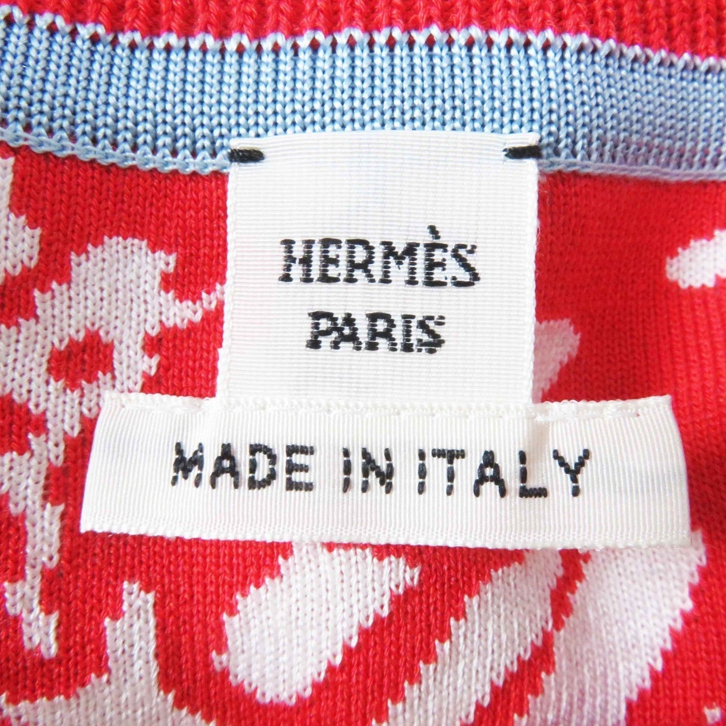 HERMES Short sleeve knit 3E2868D3 Main: 100% silk, Main: 86% rayon, Main: 10% silk, Main: 3% nylon, Main: 1% polyurethane Red x multi JUNGLE LOVE Women 36 Used