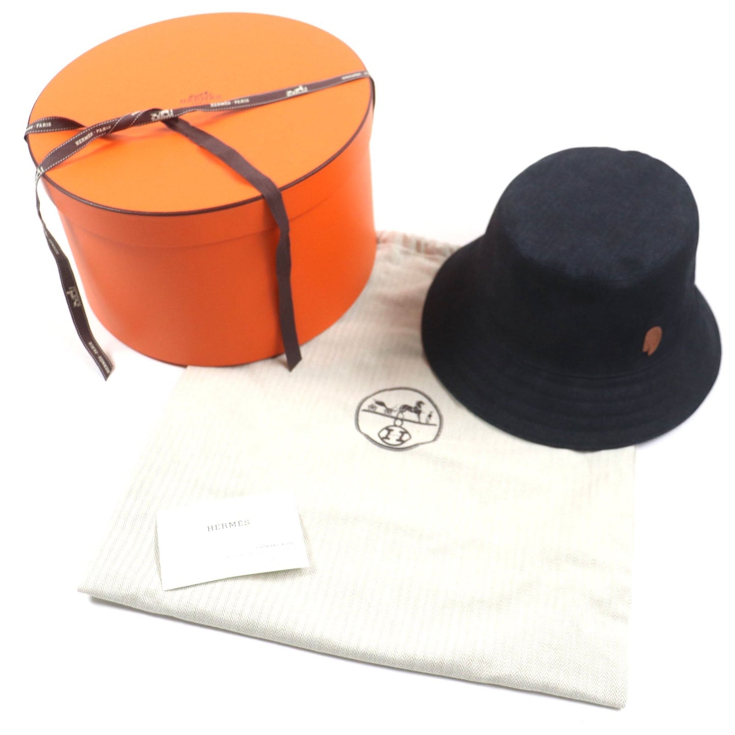 HERMES hat Outer: 100% cotton, Leather part: cowhide, Lining: 65% rayon, Lining: 35% silk, Part: 100% polyester Indigo Fred Crews Carrousel mens Used