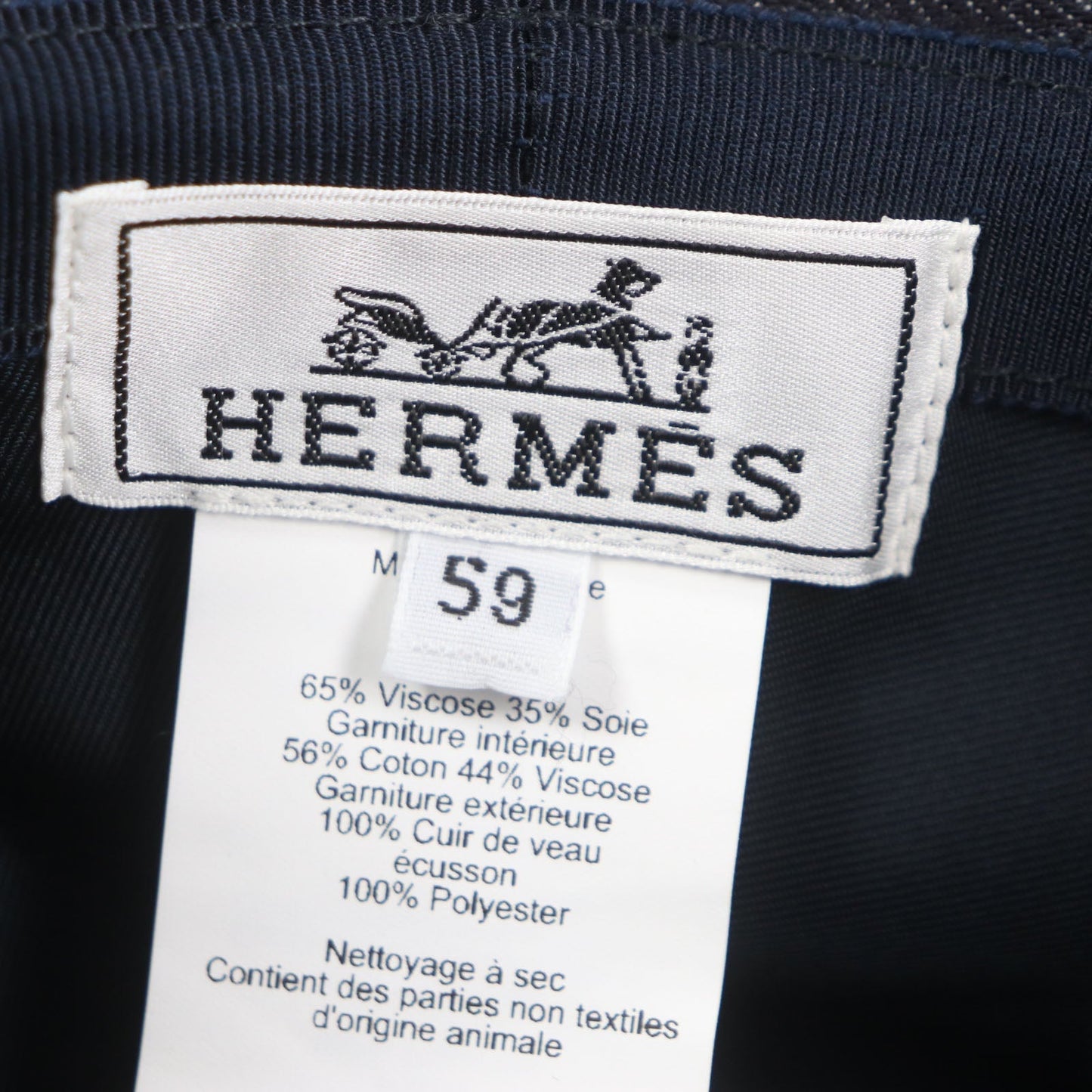 HERMES hat Outer: 100% cotton, Leather part: cowhide, Lining: 65% rayon, Lining: 35% silk, Part: 100% polyester Indigo Fred Crews Carrousel mens Used