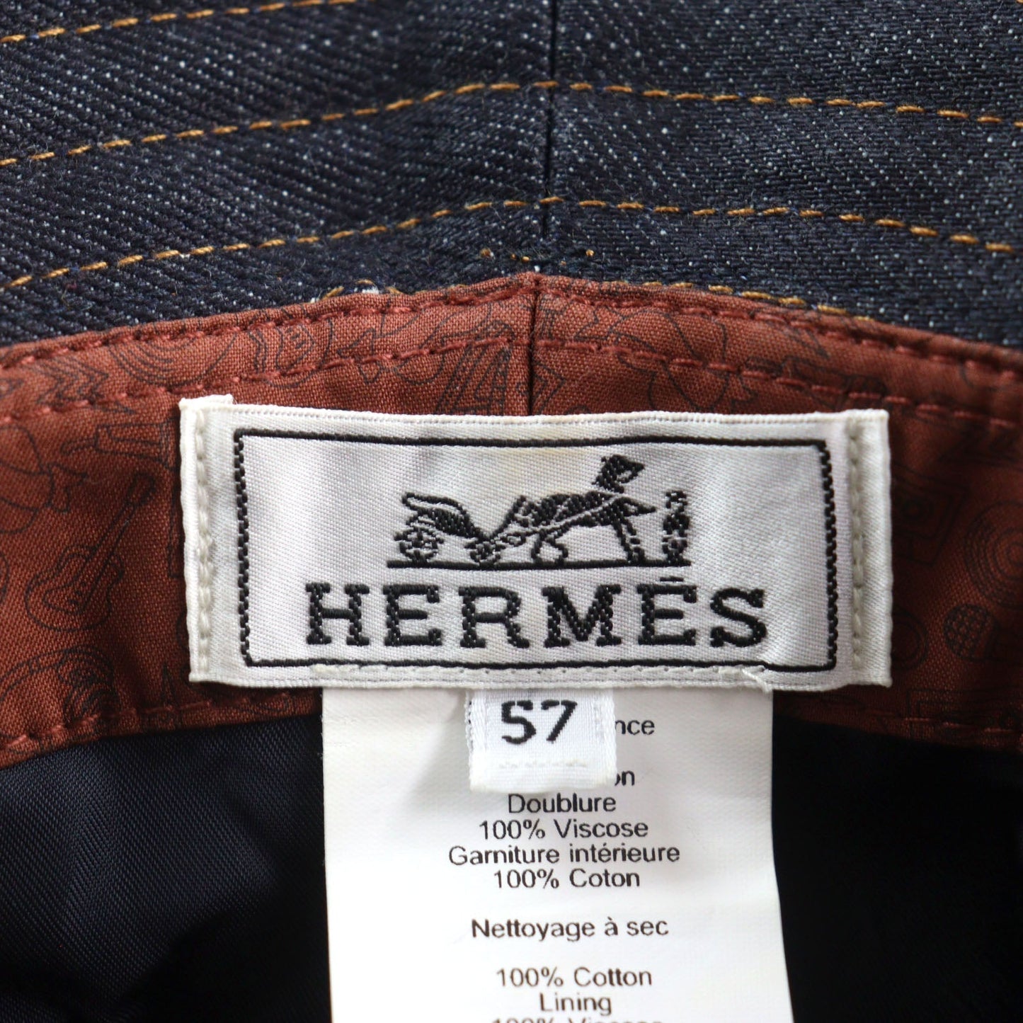 HERMES hat Main: 100% cotton Indigo blue mens 57 Used