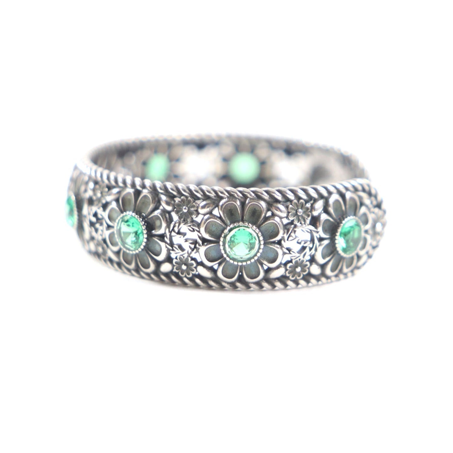 GUCCI bracelet Main: AG925 Silver Green Crystal Floral Interlocking G mens 16 Used