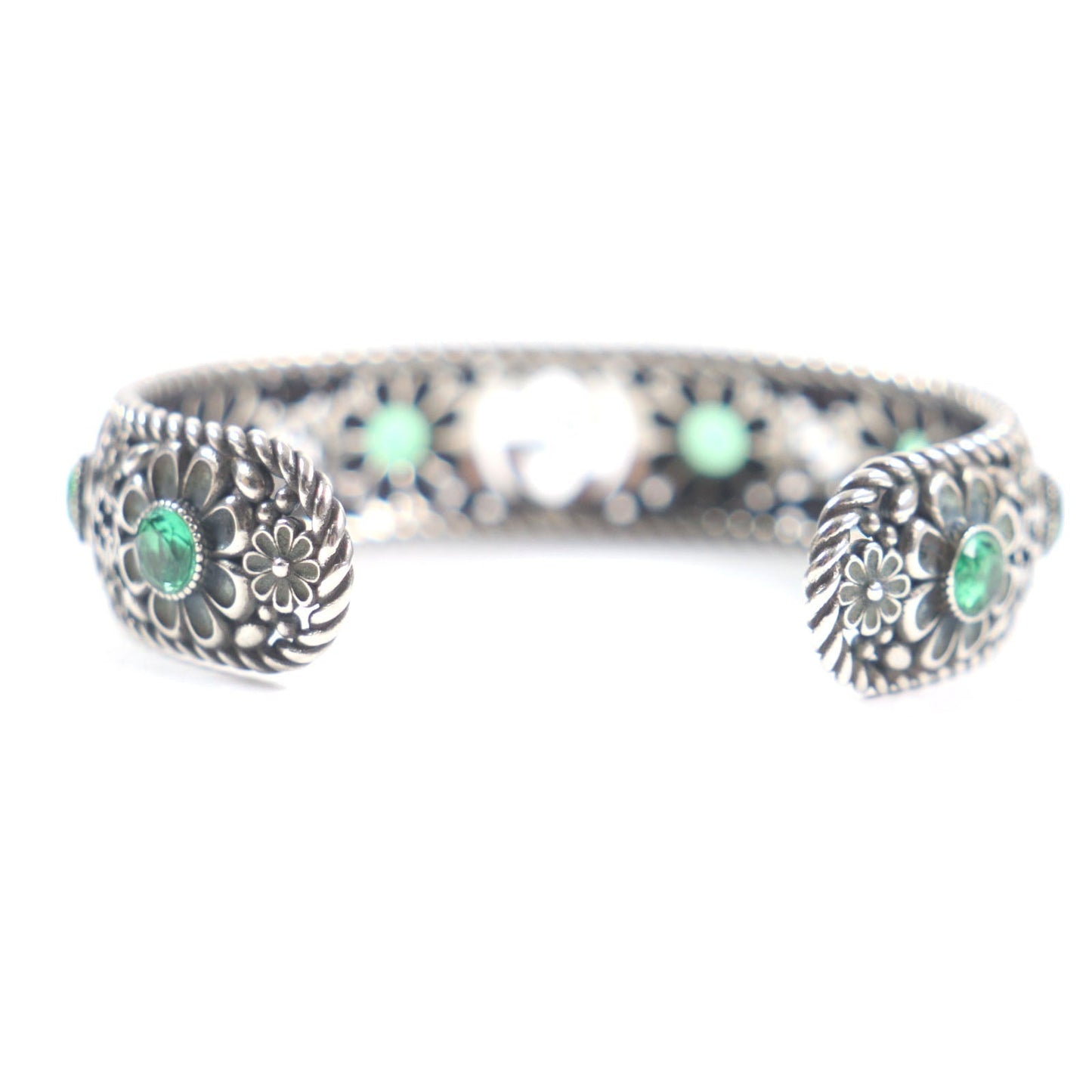 GUCCI bracelet Main: AG925 Silver Green Crystal Floral Interlocking G mens 16 Used