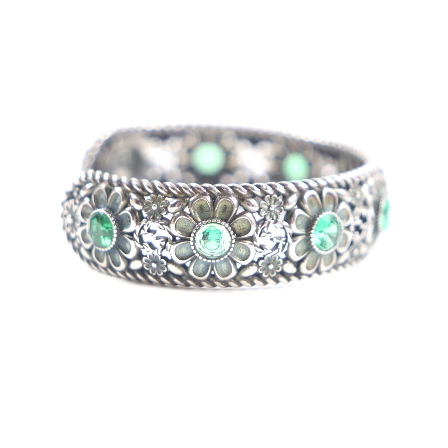 GUCCI bracelet Main: AG925 Silver Green Crystal Floral Interlocking G mens 16 Used