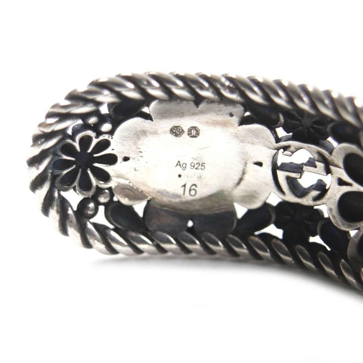 GUCCI bracelet Main: AG925 Silver Green Crystal Floral Interlocking G mens 16 Used