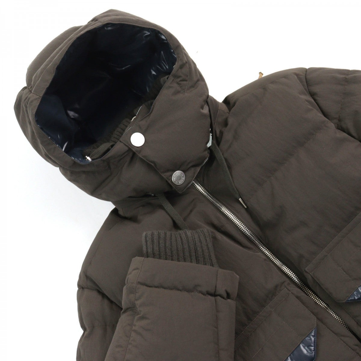 HERMES Down jacket Main: 100% nylon, Lining: 100% nylon, Leather part: sheepskin, Part: 68% wool, Part: 29% cashmere Brown type mens 44 Used