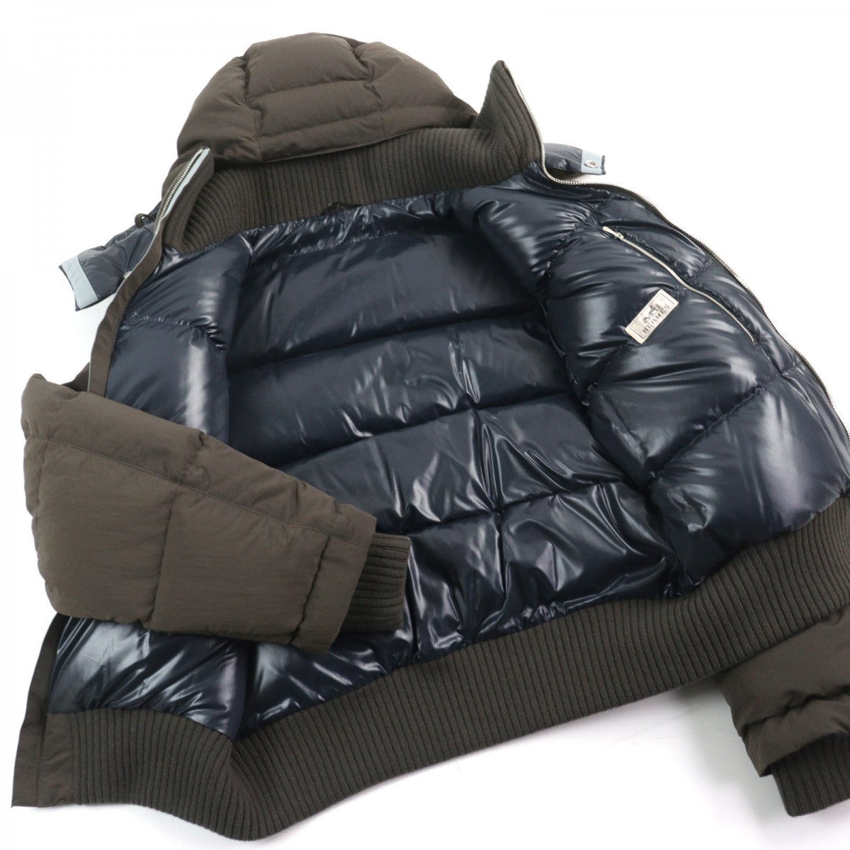 HERMES Down jacket Main: 100% nylon, Lining: 100% nylon, Leather part: sheepskin, Part: 68% wool, Part: 29% cashmere Brown type mens 44 Used