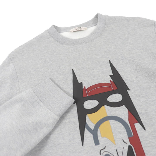 HERMES sweat Main: 100% cotton, Part: 90% cotton, Part: 10% polyurethane, Part: Sheep leather gray mens S Used
