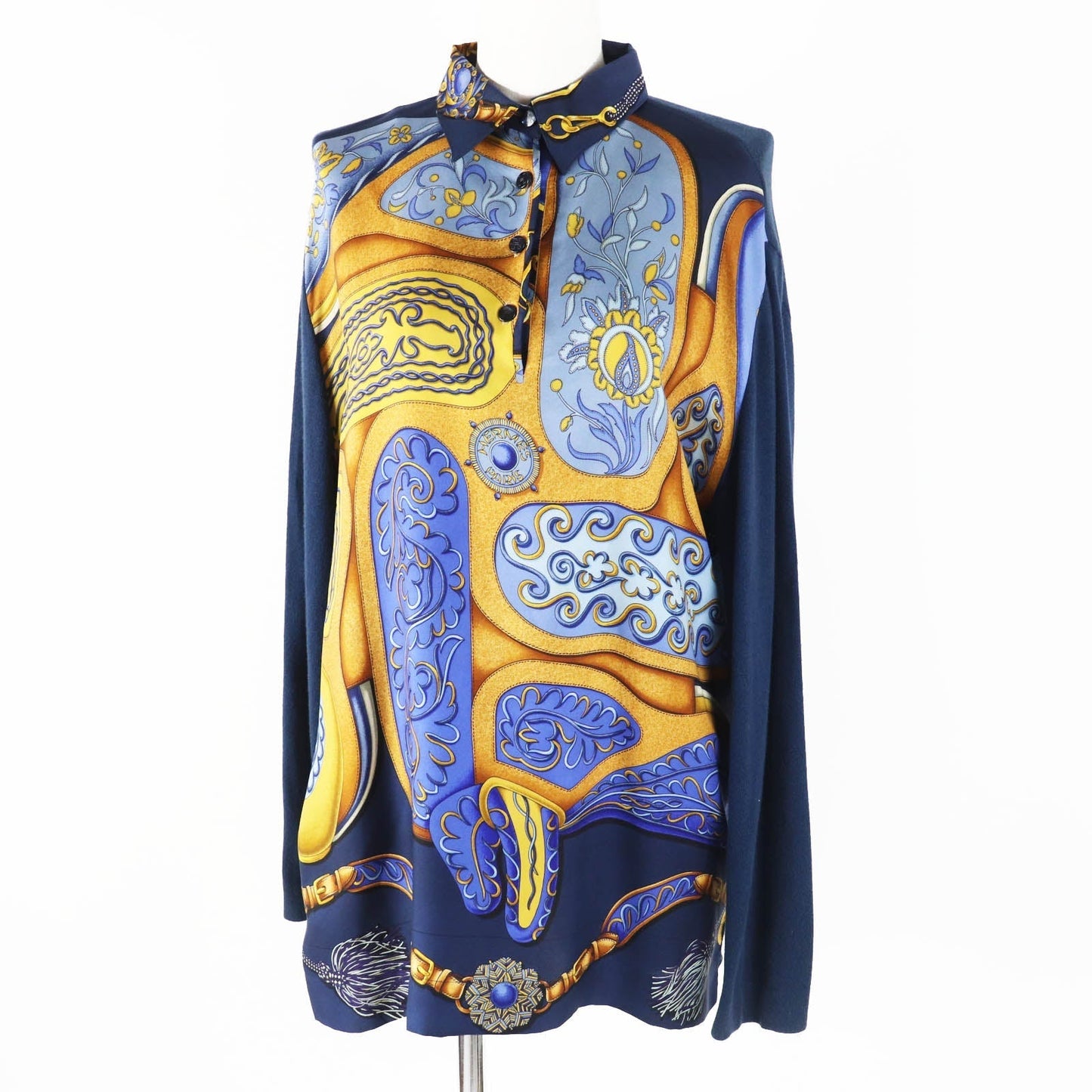 HERMES tops silk Navy L