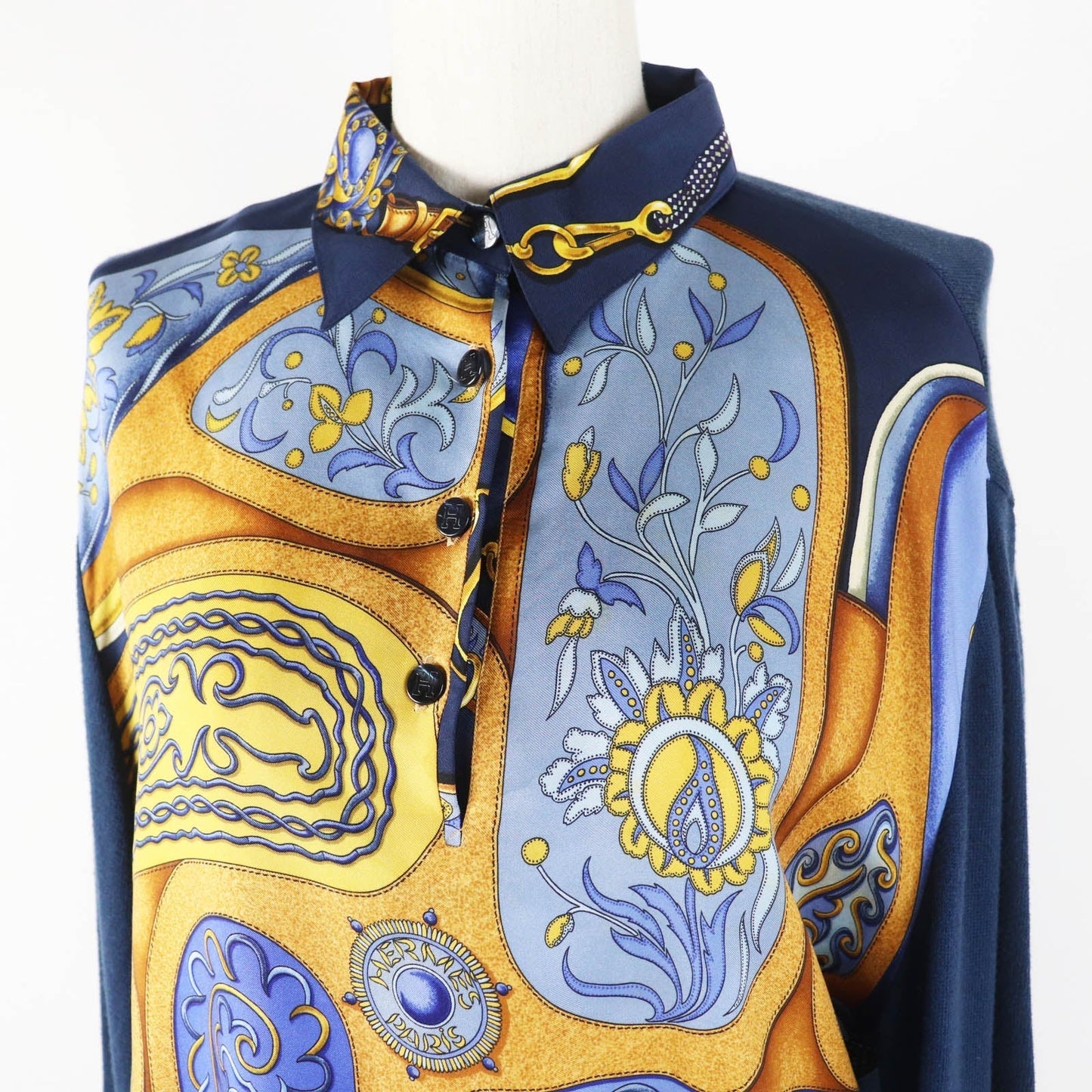 HERMES tops silk Navy L