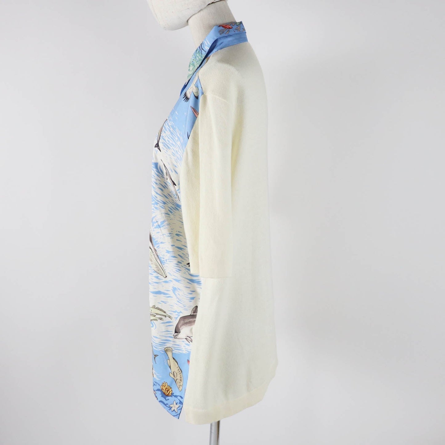 HERMES Short sleeve polo shirt Main: 100% silk, Main: 85% cotton, Main: 15% cashmere Light blue white The Precious Life of the Mediterranean Women M Used