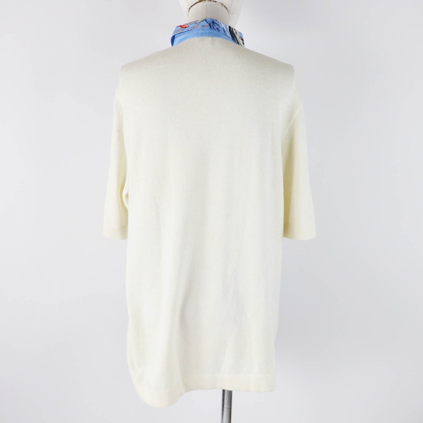 HERMES Short sleeve polo shirt Main: 100% silk, Main: 85% cotton, Main: 15% cashmere Light blue white The Precious Life of the Mediterranean Women M Used