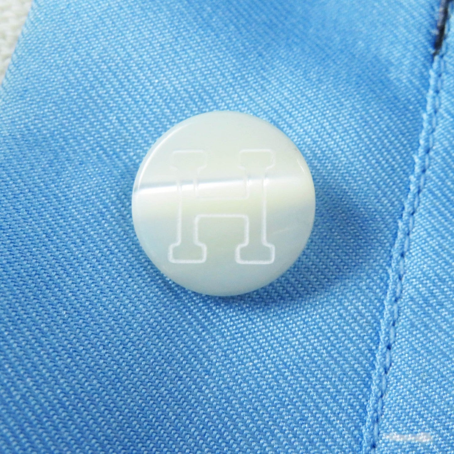 HERMES Short sleeve polo shirt Main: 100% silk, Main: 85% cotton, Main: 15% cashmere Light blue white The Precious Life of the Mediterranean Women M Used