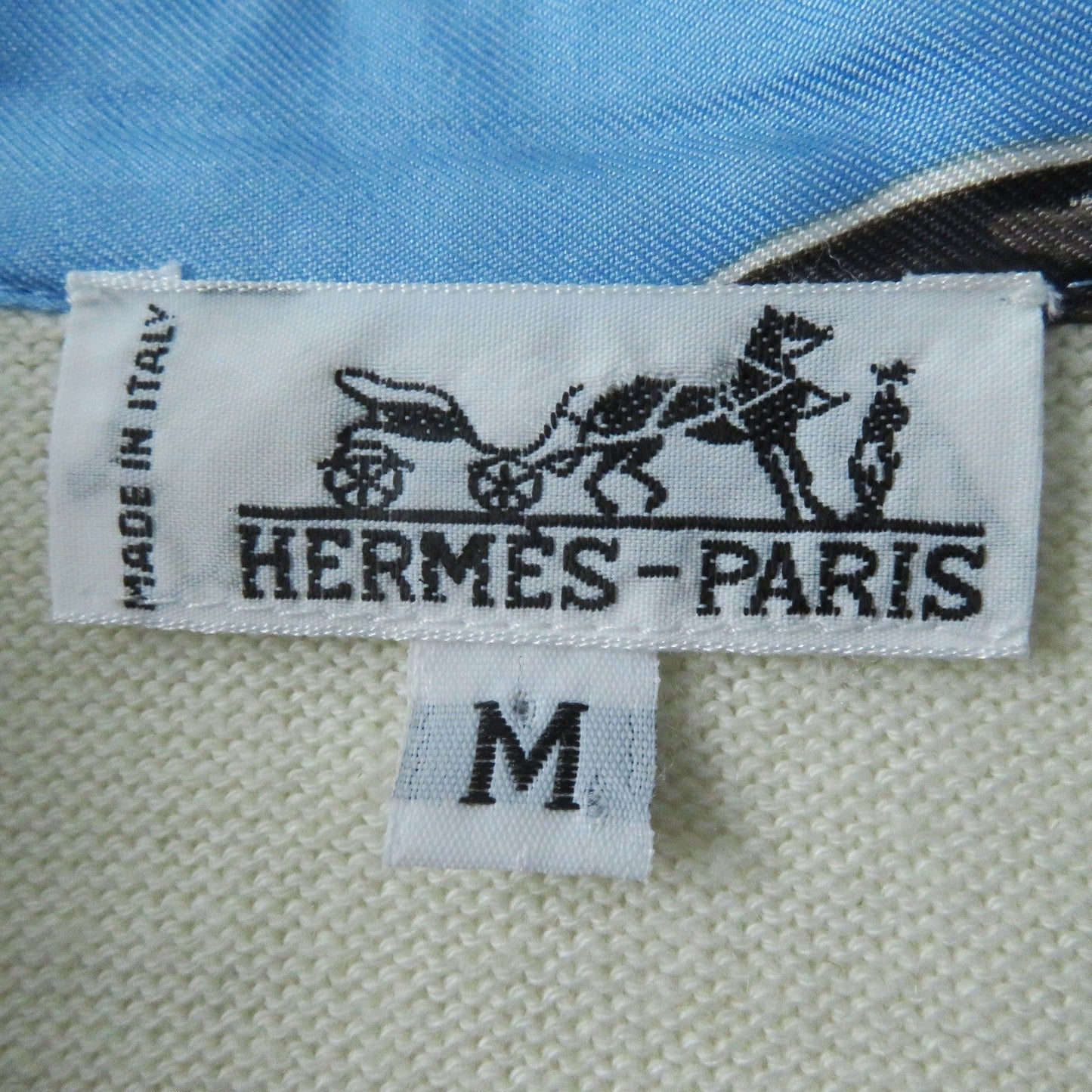 HERMES Short sleeve polo shirt Main: 100% silk, Main: 85% cotton, Main: 15% cashmere Light blue white The Precious Life of the Mediterranean Women M Used