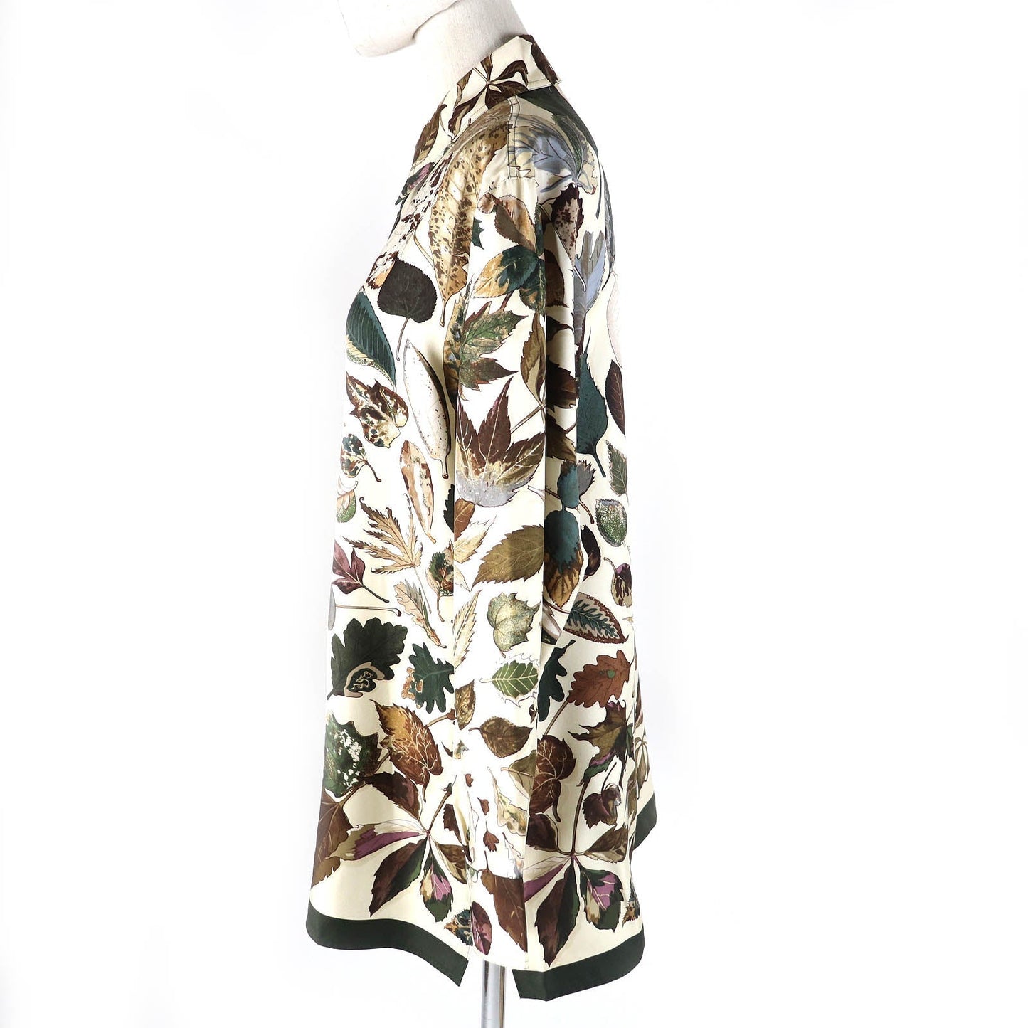 HERMES Long sleeve shirt Main: 100% silk Brown Khaki Beige Tourbillon swirl Women 38 Used