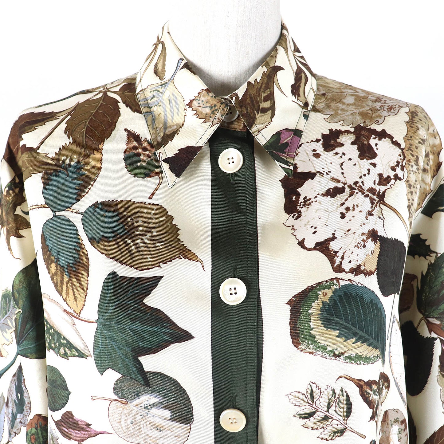 HERMES Long sleeve shirt Main: 100% silk Brown Khaki Beige Tourbillon swirl Women 38 Used