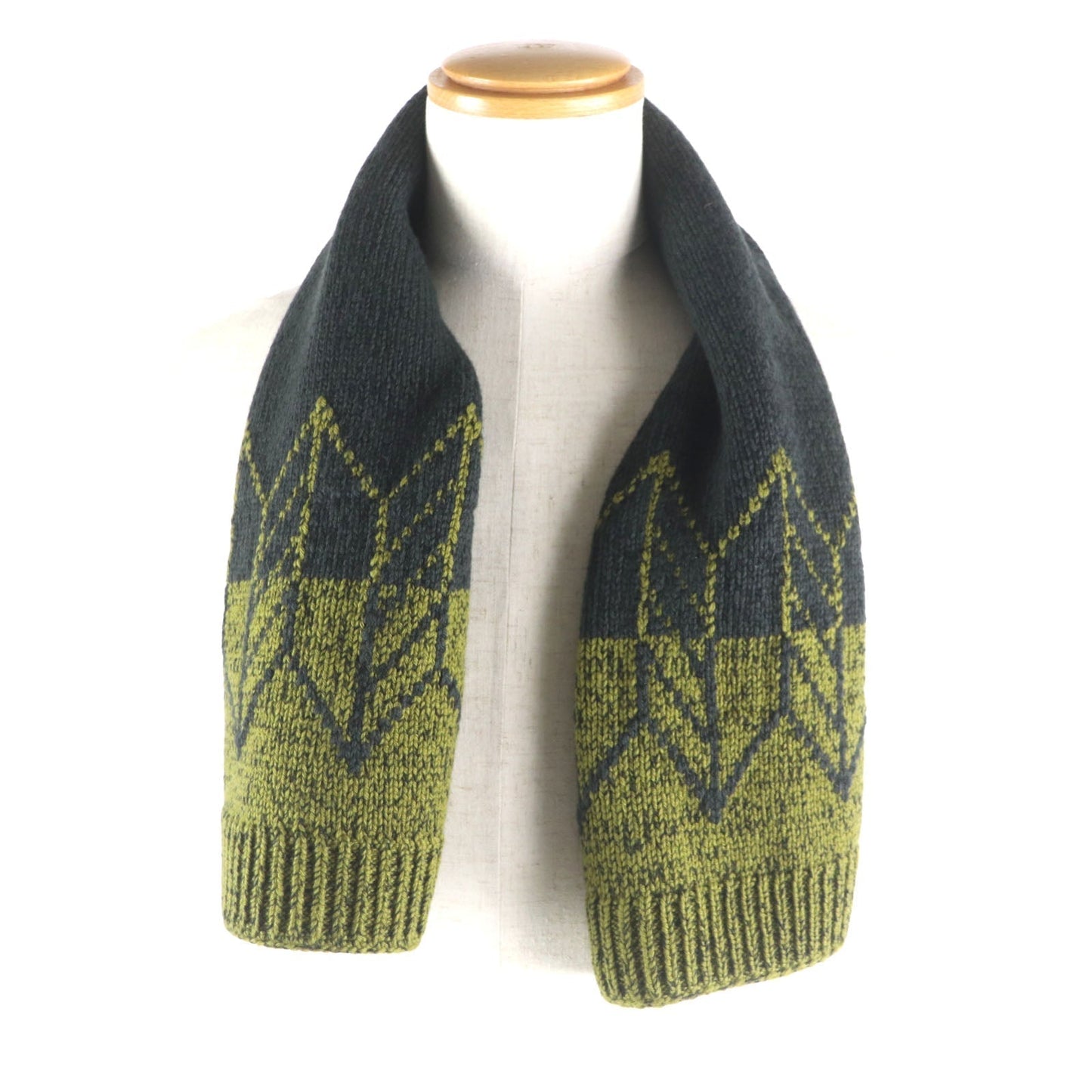 HERMES Scarf Main: 70% wool, Main: 30% cashmere Green Dark Gray mens Used