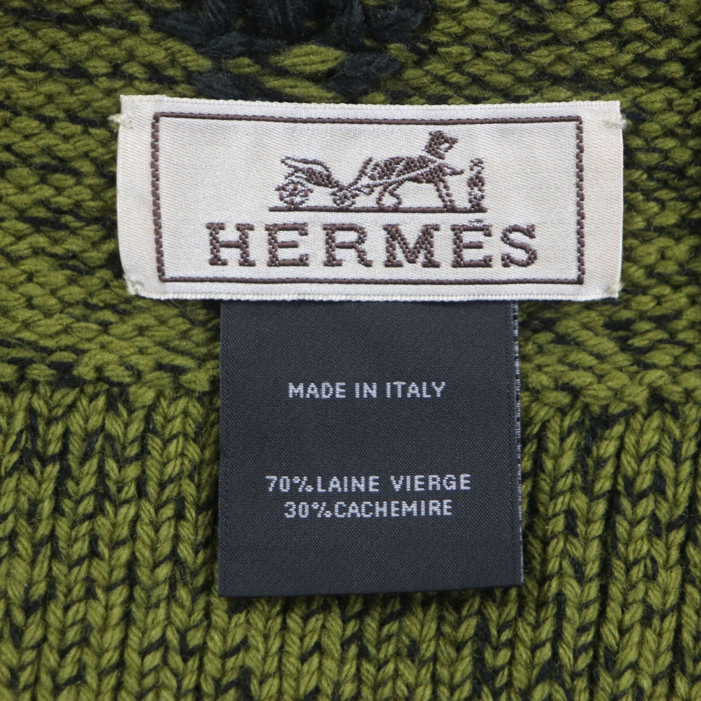 HERMES Scarf Main: 70% wool, Main: 30% cashmere Green Dark Gray mens Used
